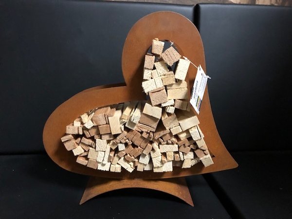Blech Herz mit Holz schief,55cm in Rost Optik